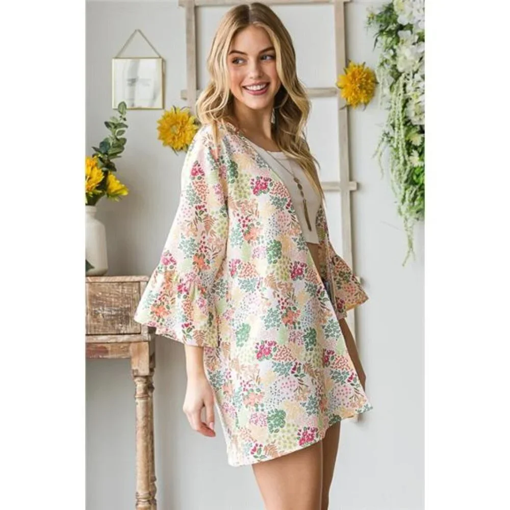 Heimish Full Size Multi Color Floral Open Cardigan Plus Size